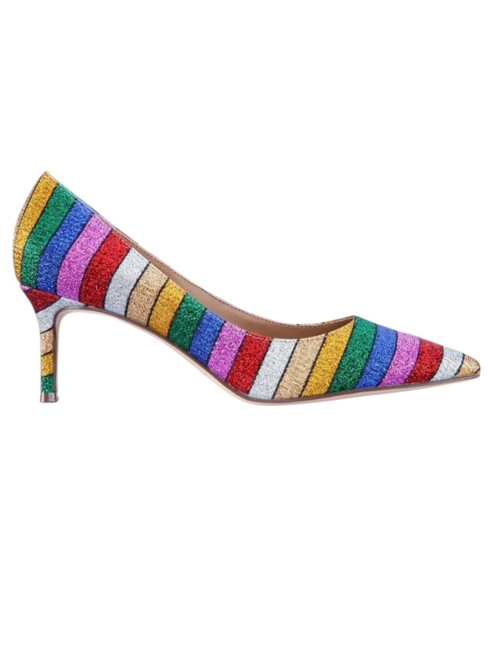 Nina JoJo rainbow stripe metallic pointed toe 60 mm heels